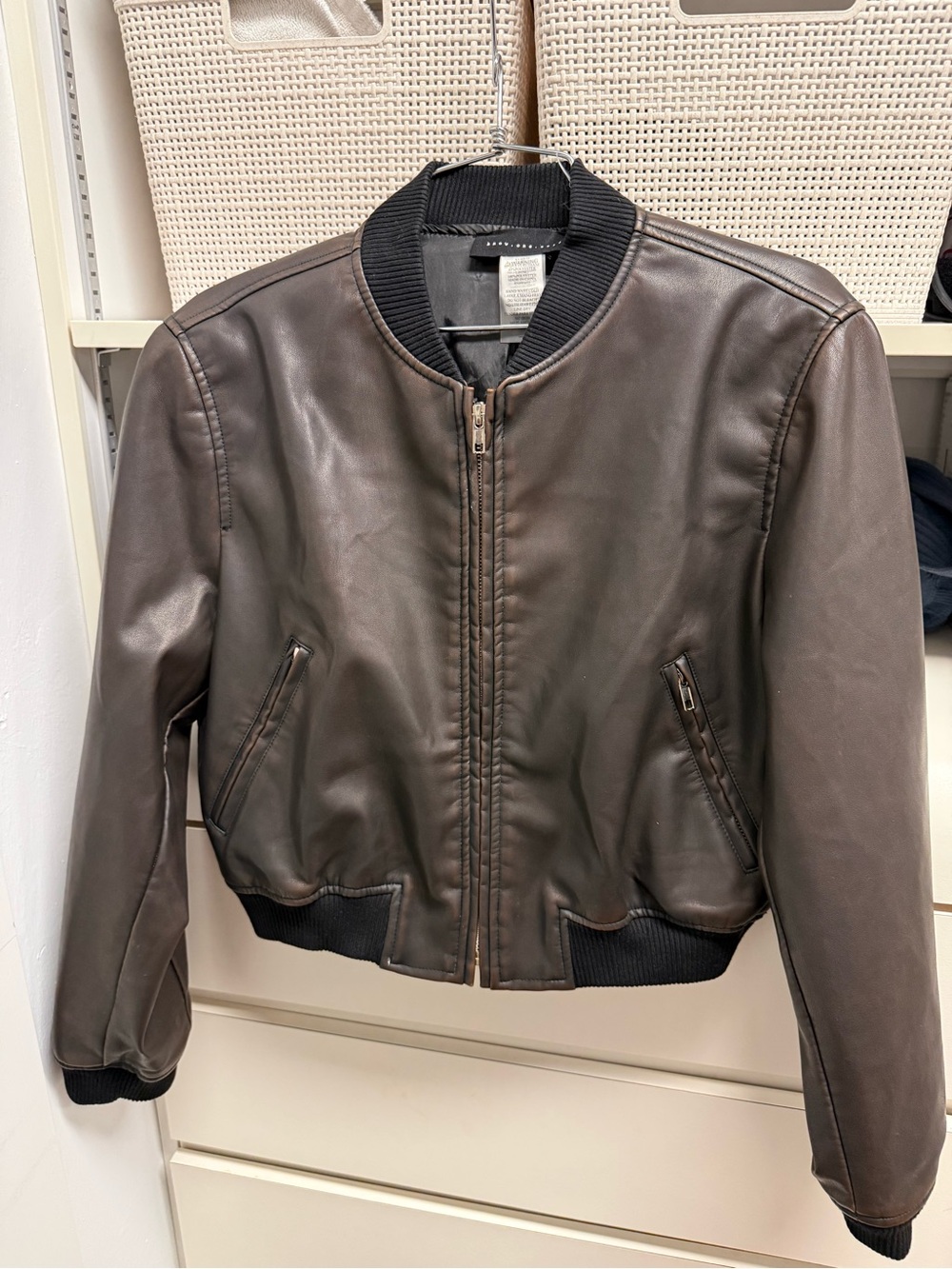 Women’s Brown Faux Leather Bomber Jacket - Bomber Style